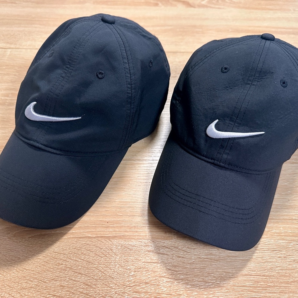 Set of 2 Nike Dri-Fit Adjustable (Velcro) Caps/Hats, Adult Size (Black)